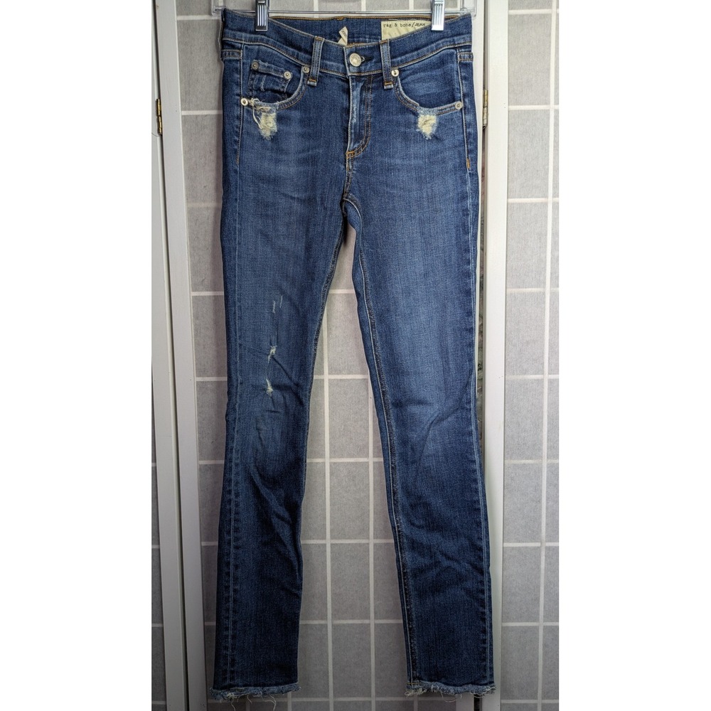 Rag & Bone Womens Skinny Jean Size 24 ($220) La Paz Distressed Raw Hem Mid Rise